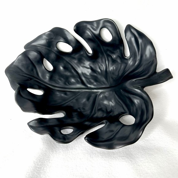 MCM Style Monstera Leaf Bowl Decor Display Centerpiece Ceramic 11 3/4" - Picture 1 of 7